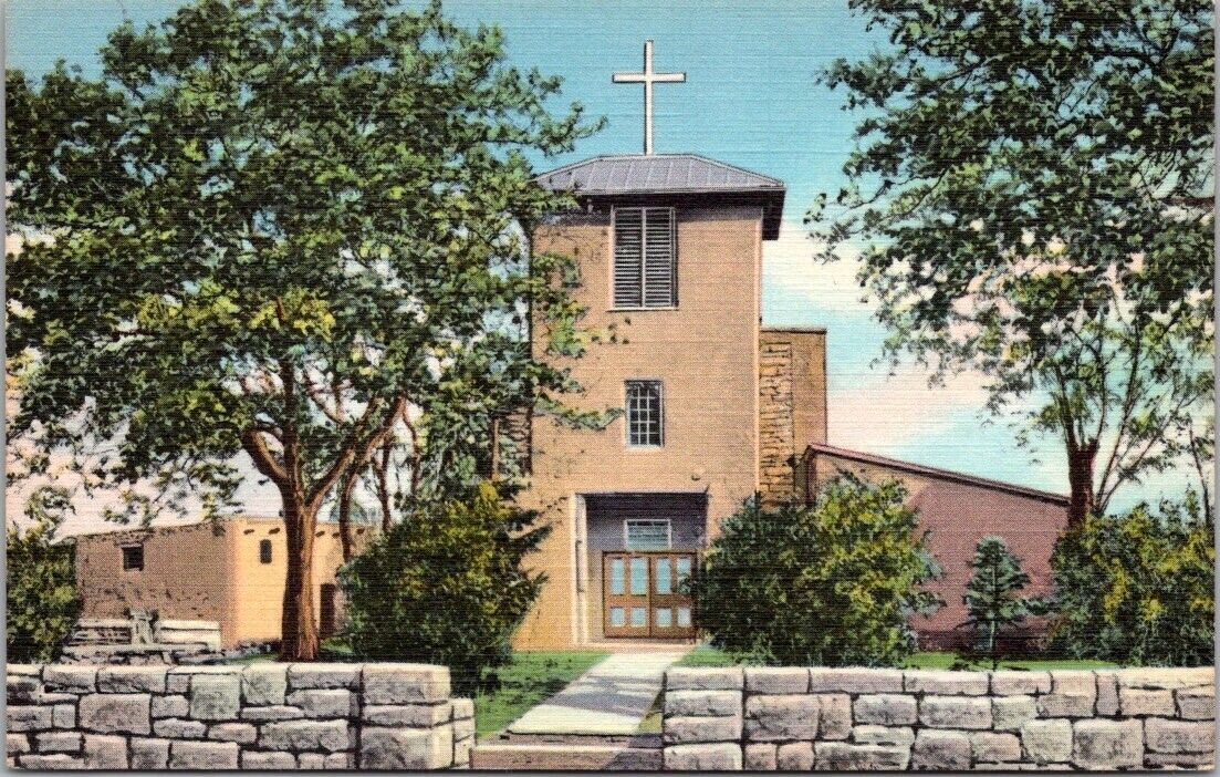 Santa Fe NM New Mexico Oldest Church US San Miguel Mission Linen Postcard UNP