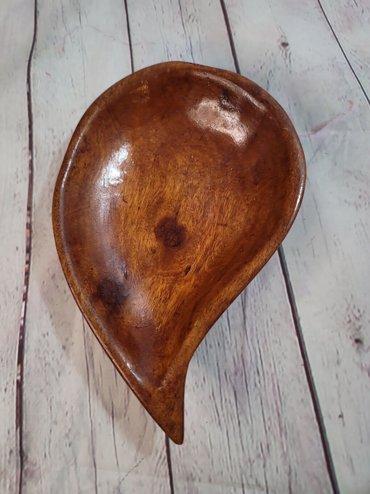 Vintage Tear Drop Shaped Wooden Bowl Hand Carved