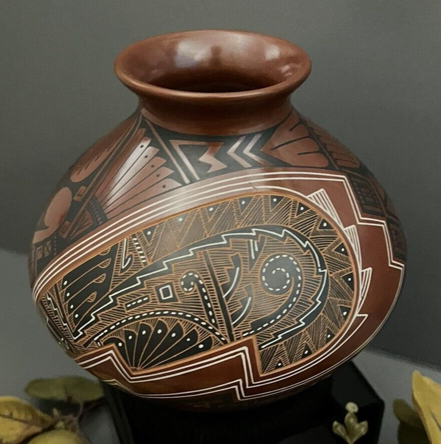 Mata Ortiz Pottery Baudel Lopez Polychrome Polished Jar Olla Sgraffito Fine Art