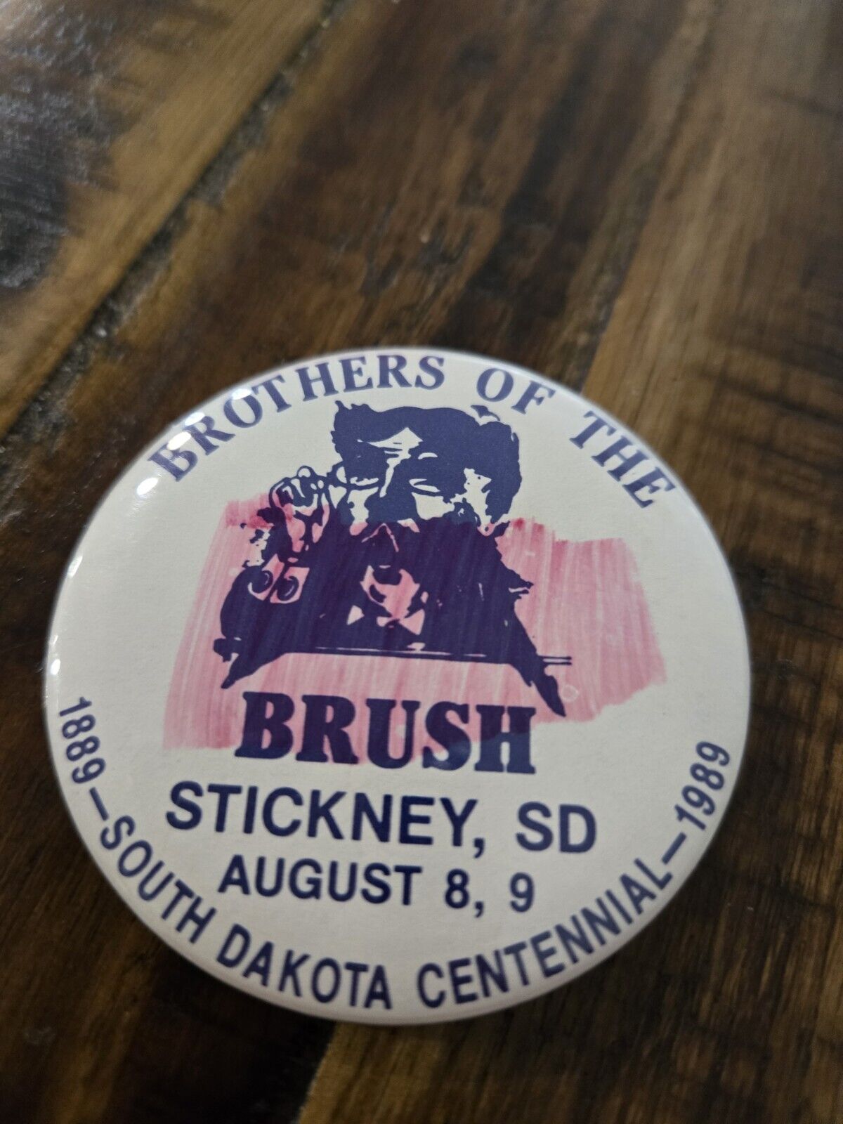 1989 SD CENTENNIAL STICKNEY BROTHERS OF THE BRUSH PINBACK BUTTON 2.25\