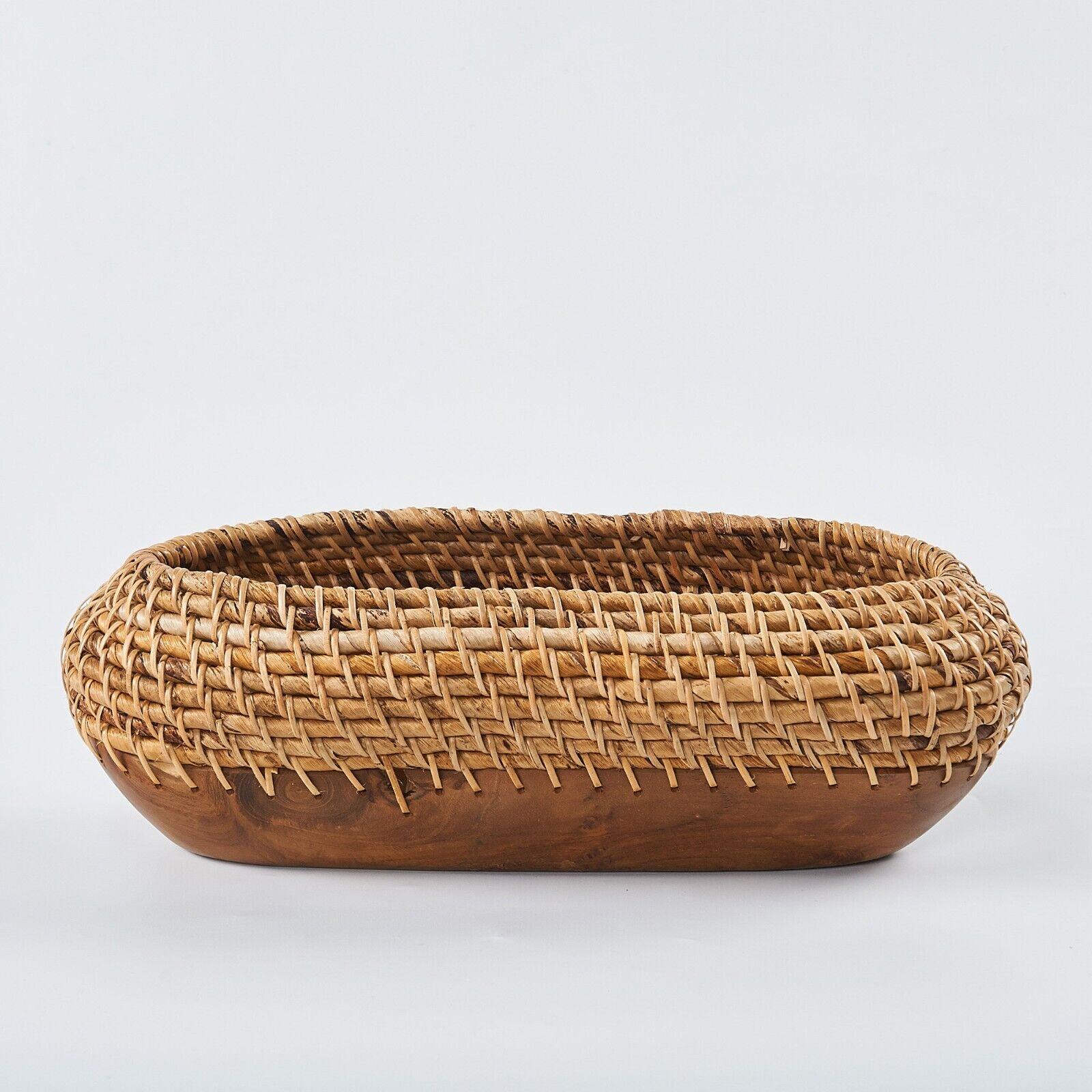 Handmade Woven Rattan Teak Wood Planter Natural Handcrafted Vase Flower Pot