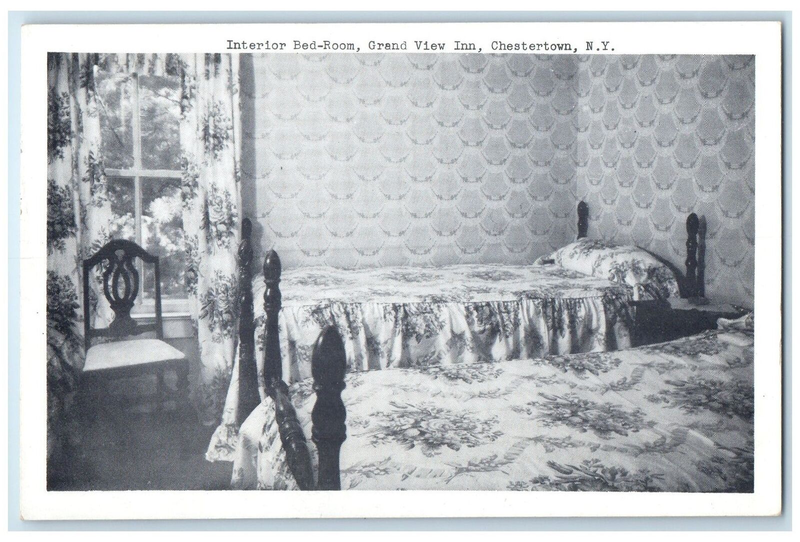 c1960s Charleston Bed-Room Scene Grand View Inn Chestertown NY Unposted Postcard