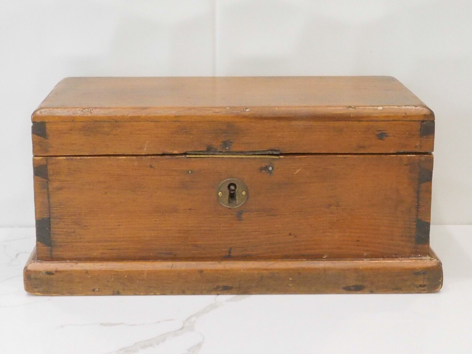 Antique Wooden dovetailed document box with lock no key,