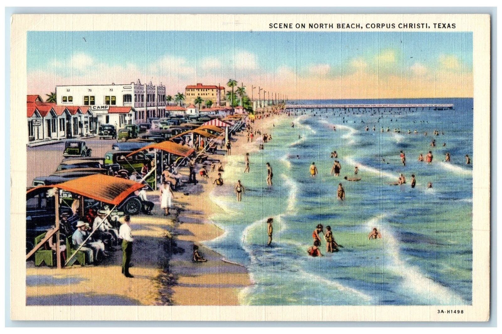 c1940's Scene On North Beach Bathing Swimming Corpus Christi Texas TX Postcard