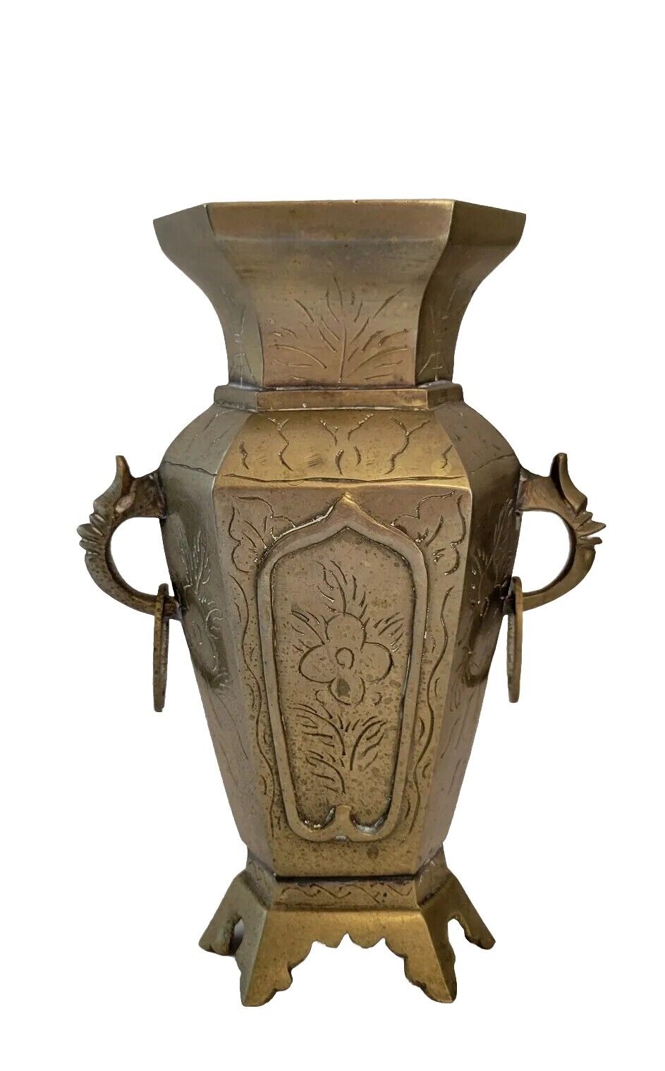 Set of 2 Vintage Chinese Etched Brass Urn Shaped Vases, 8\