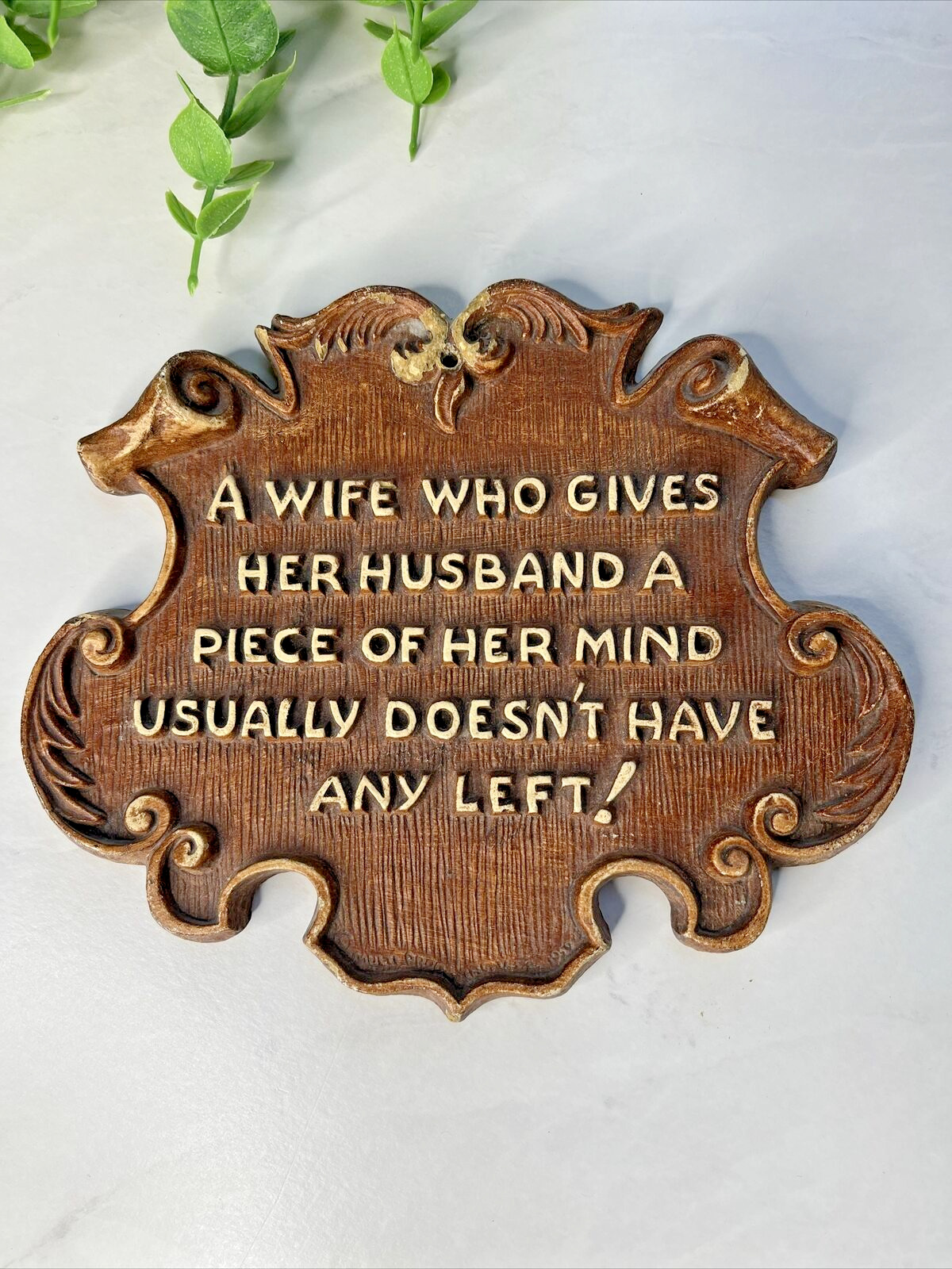 Vintage Midcentury wall plaque humorous wife husband cottagecore kitschy decor