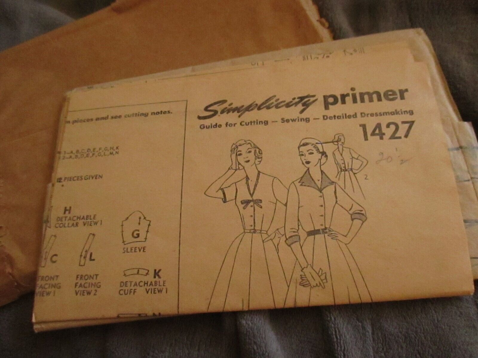 Vtg 30's 40s Simplicity 1427 NEW Uncut Complete DRESS Sewing Pattern Womens 20.5