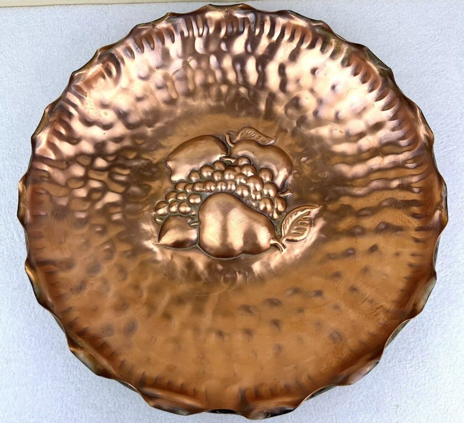 Vintage Copper Wall Hanging Platter Fruit Design Gregorian 13.25” Mid Century