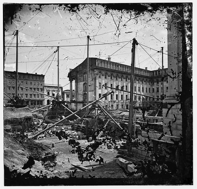 US Treasury before completion,Washington DC,construction,buildings,roads,c1860