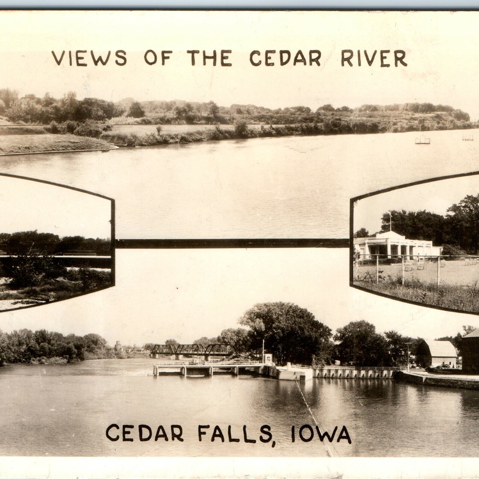 c1930s Cedar Falls, IA Views Cedar River RPPC Ice House Real Photo Postcard A46