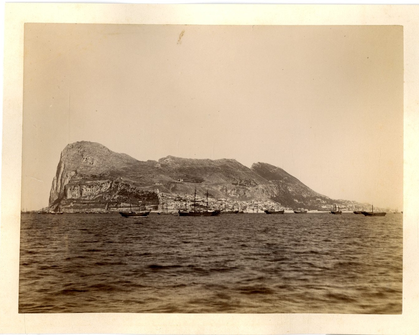 Gibraltar, Panorama Vintage Albumen Print Albumin Print 17x22 Circa 18