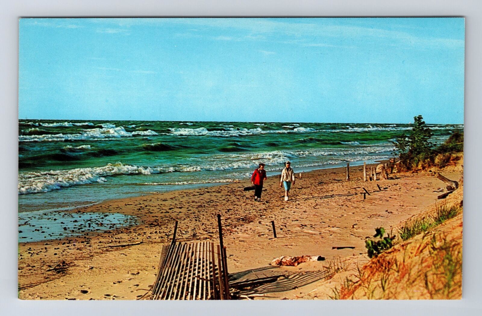 Michigan City IN-Indiana, Beachcombing In Spring, Antique, Vintage Postcard
