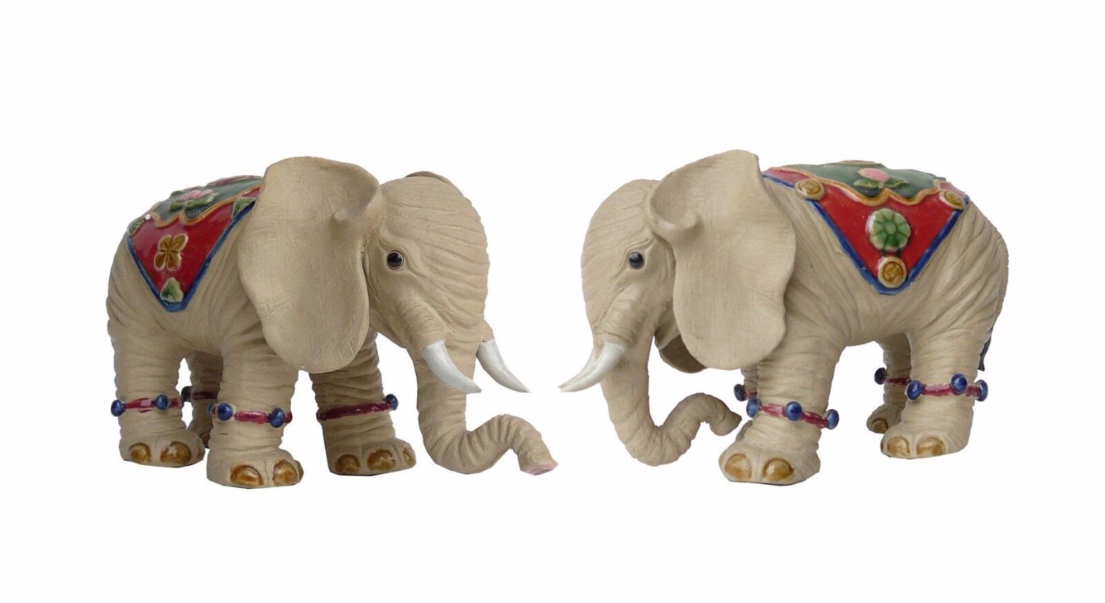 Pair Handmade Ceramic Lovely Elephant With Beautiful Jewelry Decor Statue fs722