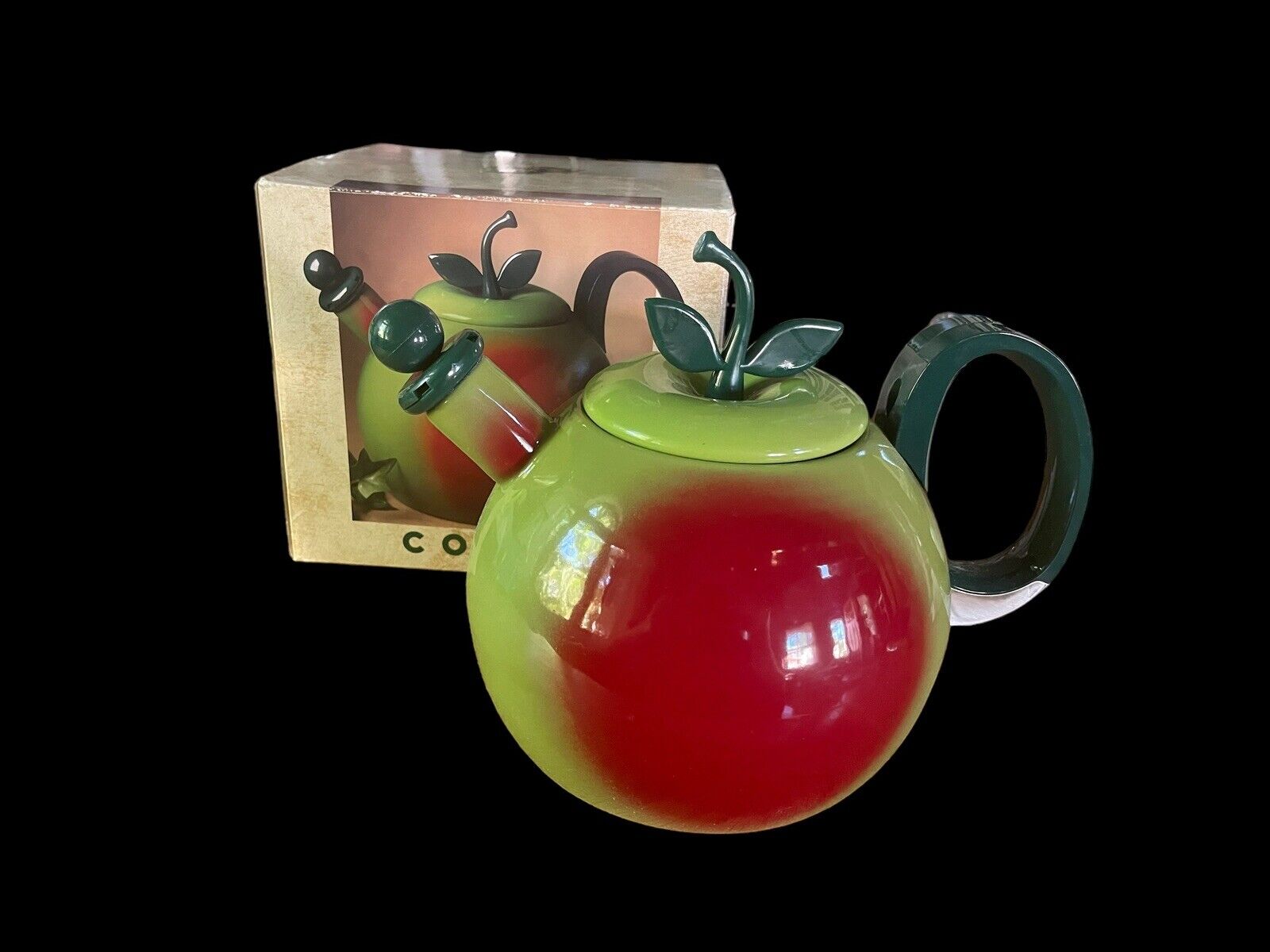 Rare NIB Vintage COPCO Enamel Crisp Green Red Apple Teapot Kettle 2.5 Quart