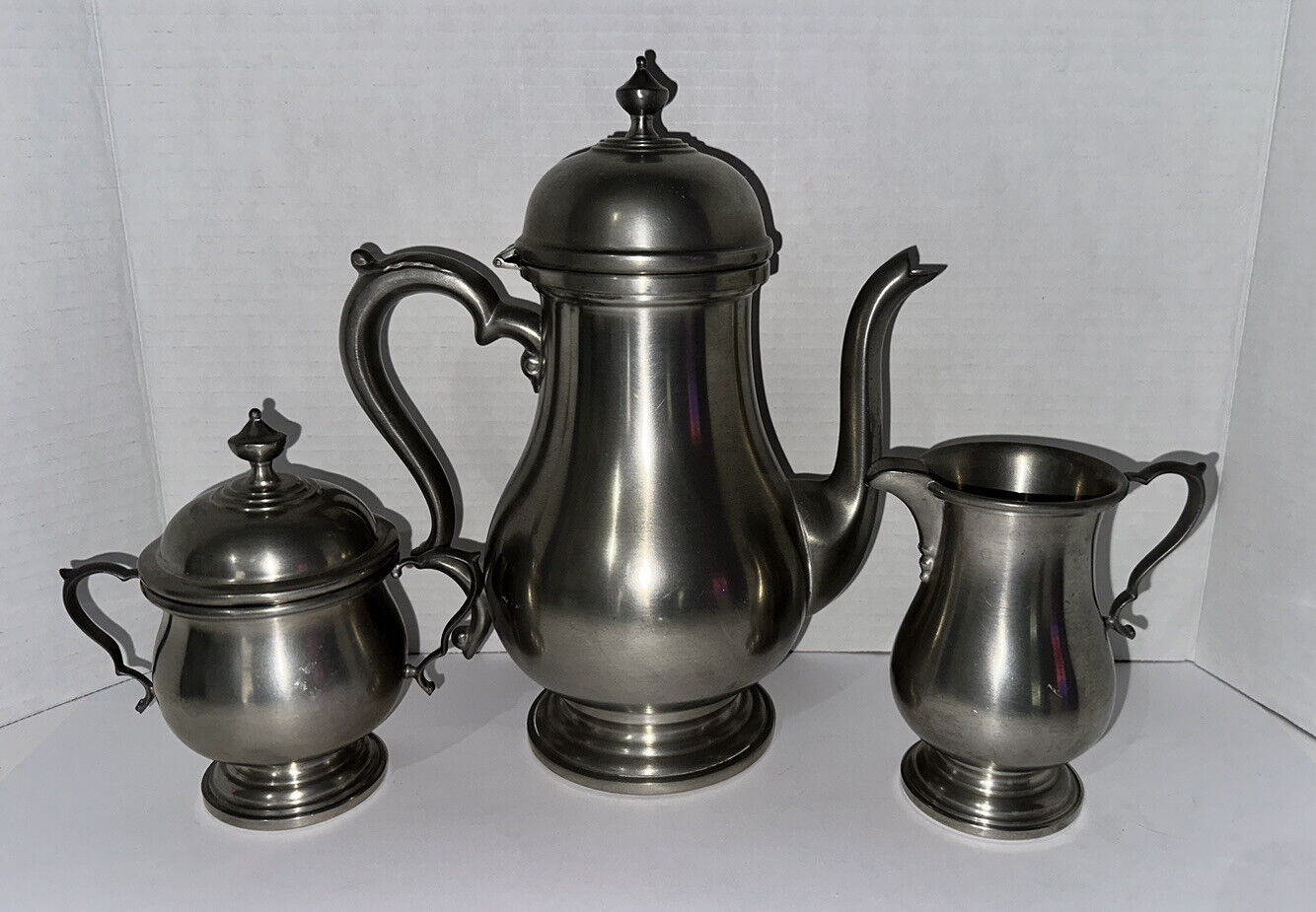 Vintage Colonial Pewter by Boardman Coffee Tea Pot Sugar Jar Cream Pitcher Set