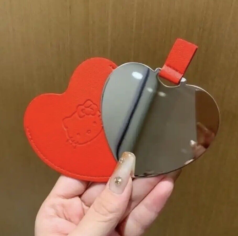Red Hello Kitty Cartoon Heart Shaped Folding  Compact Makeup Mirror