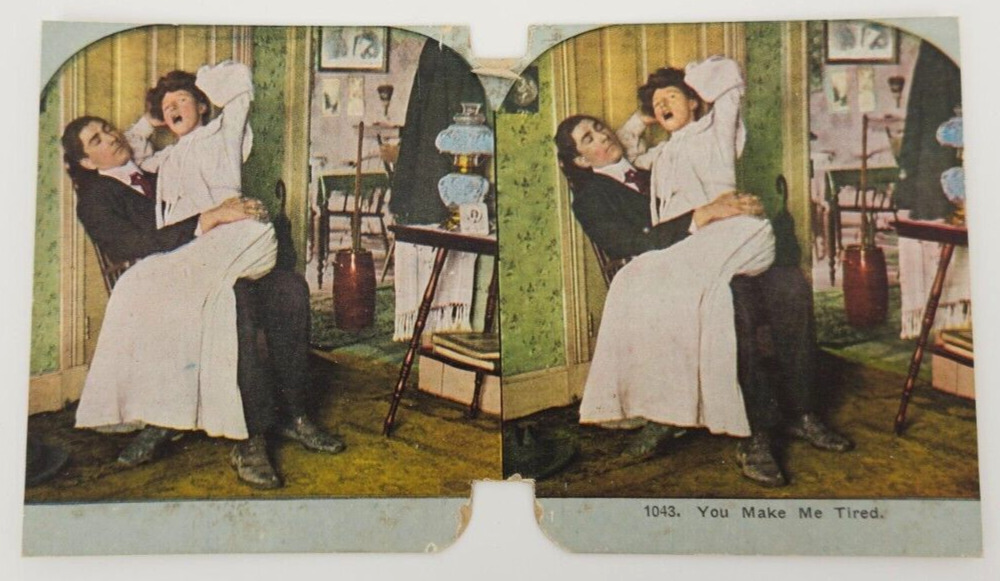 Victorian Stereograph Humorous~You Make Me Tired~Couple~Woman on Man's Lap~Sing