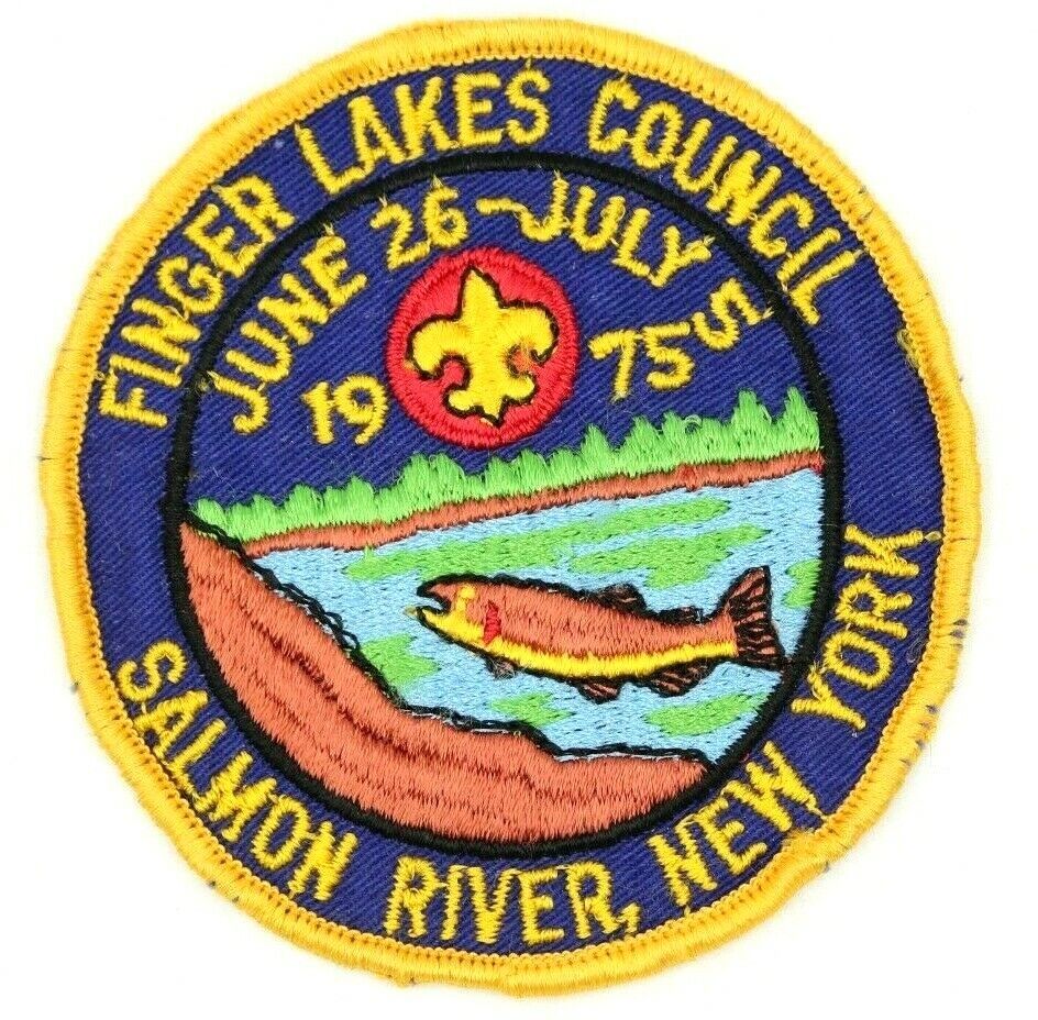1975 Finger Lakes Council Patch Salmon River, New York Boy Scouts BSA Fish