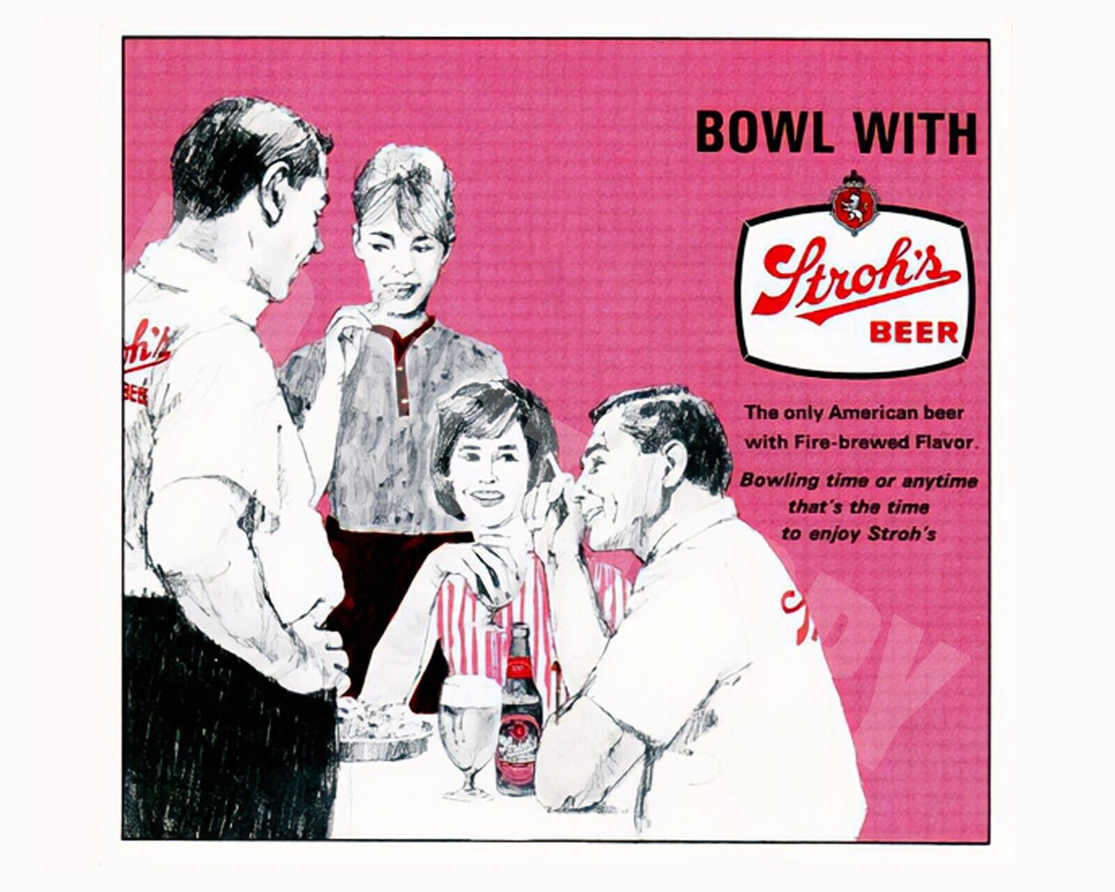 Stroh\'s Beer Brewery Detroit Bowling Promo Press Advertisement Ad Art 8x10 Photo