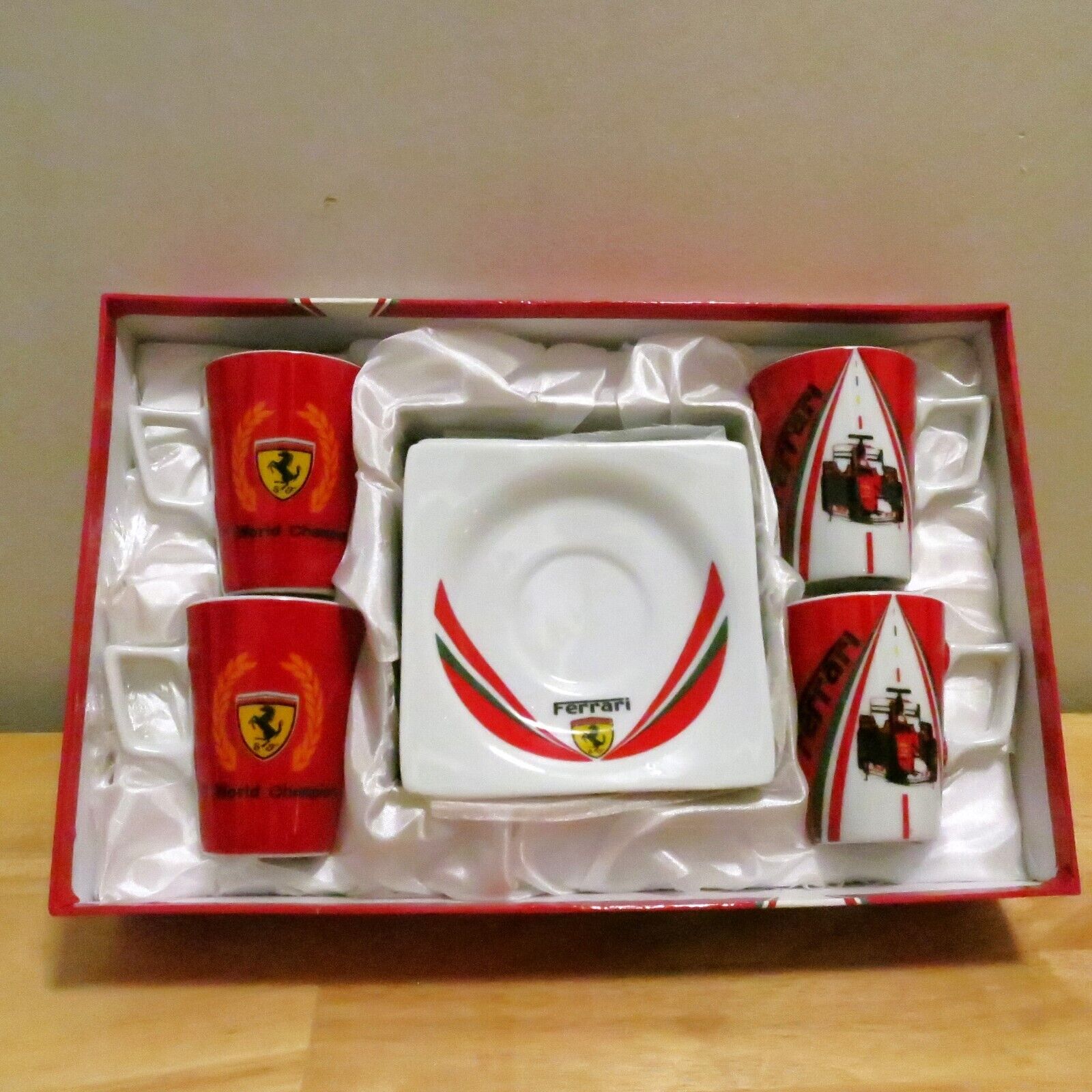 Ferrari Branded F1 World Champions Espresso Demitasse and Saucer Set of 4