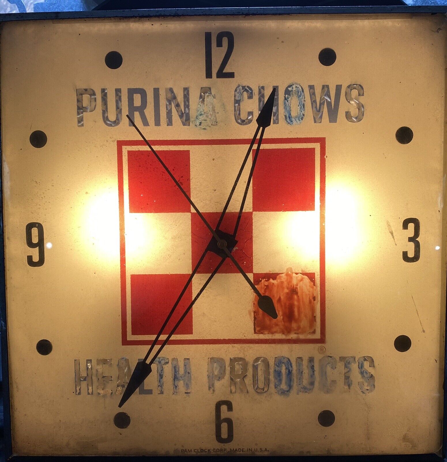 Vintage Wall Clock Purina Chows Lighted 15” Wall Clock - Works When Plugged
