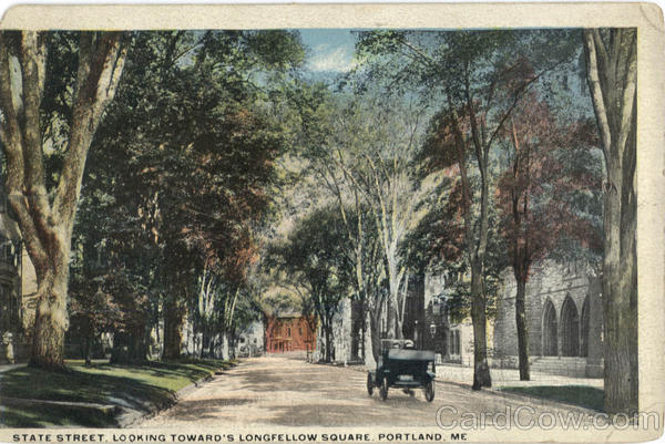 1917 Portland,ME State Street,Looking Toward's Longfellow Square Maine Postcard