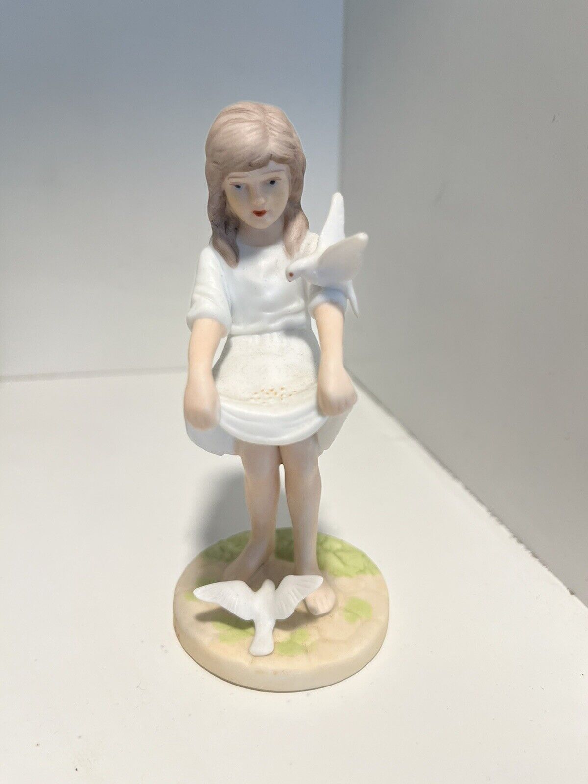 Porcelain Figurine Girl In White Dress With Doves By The Heirloom Traditions