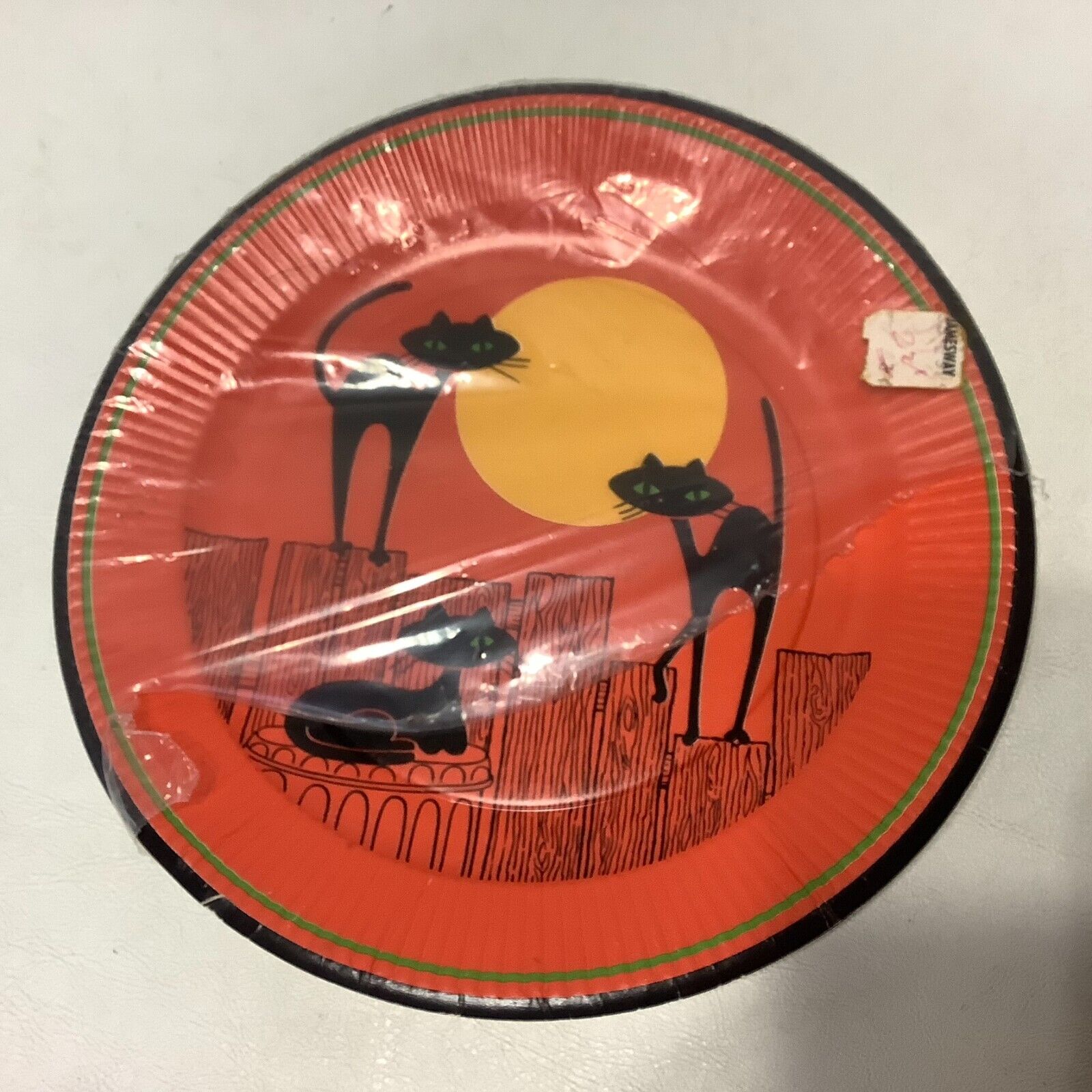 Set of 5 Vintage Halloween Paper Plates Black Cat
