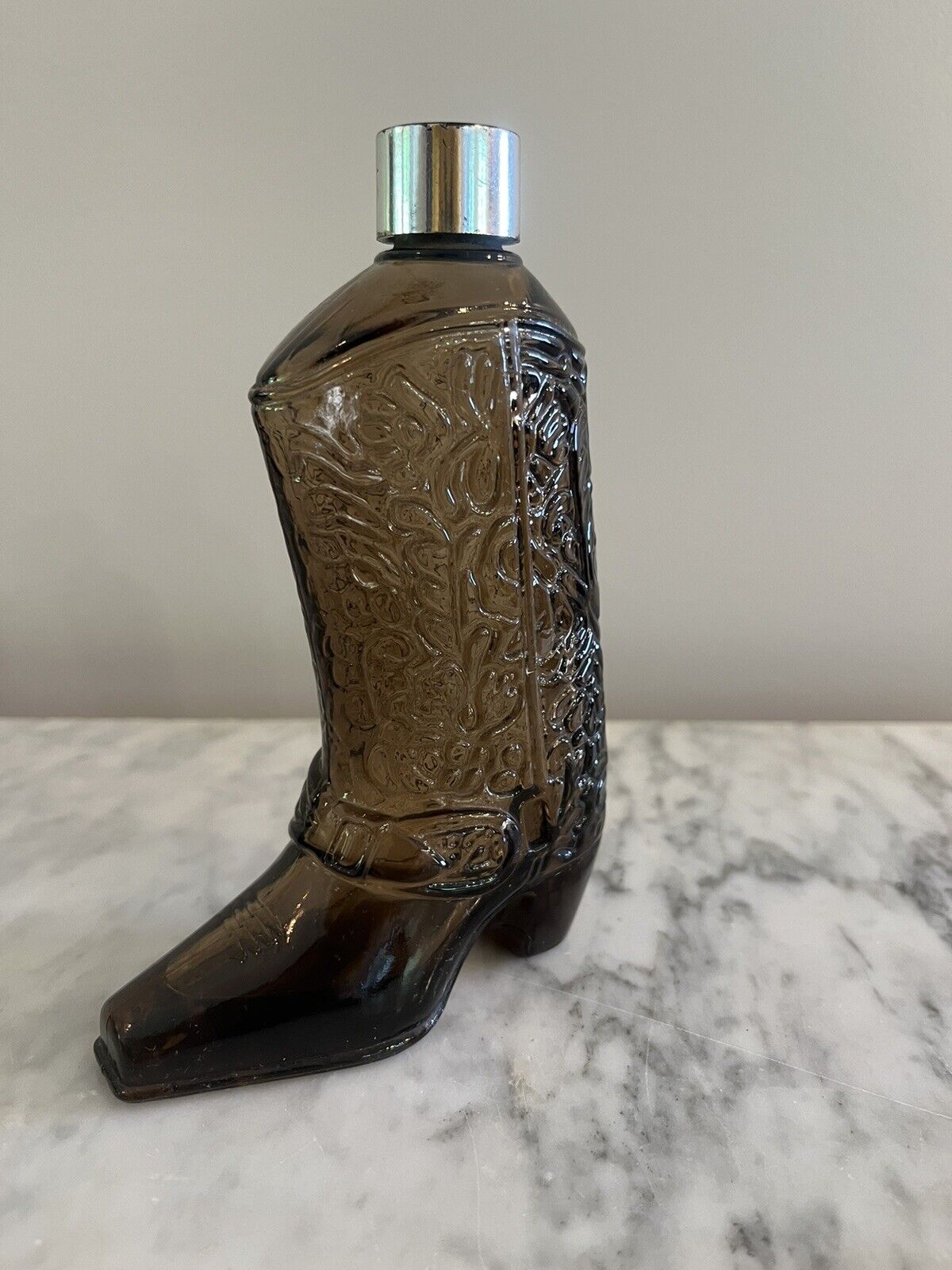 Vintage Avon Wild Country Cowboy Brown Glass Boot Cologne Bottle Partial Unique