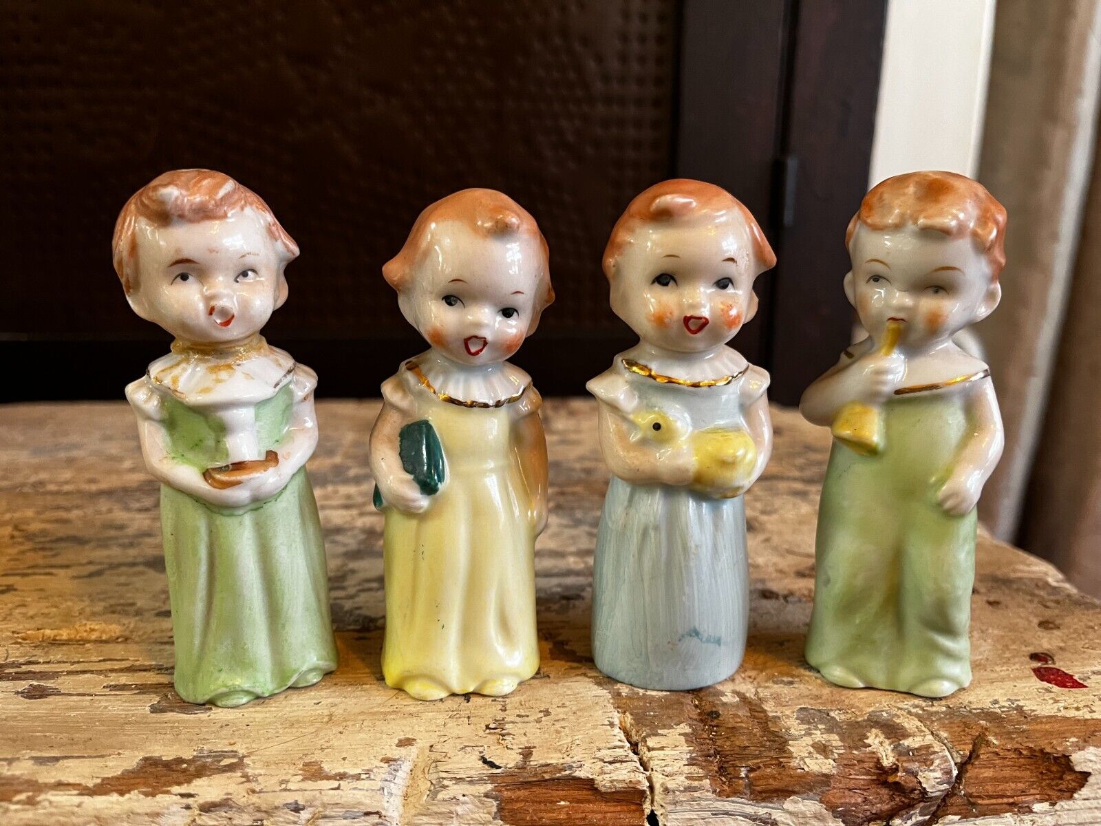 Lot Of 4 Bisque Porcelain Boy Girl Children Cherub Figurines Japan 1920\'s 1930\'s