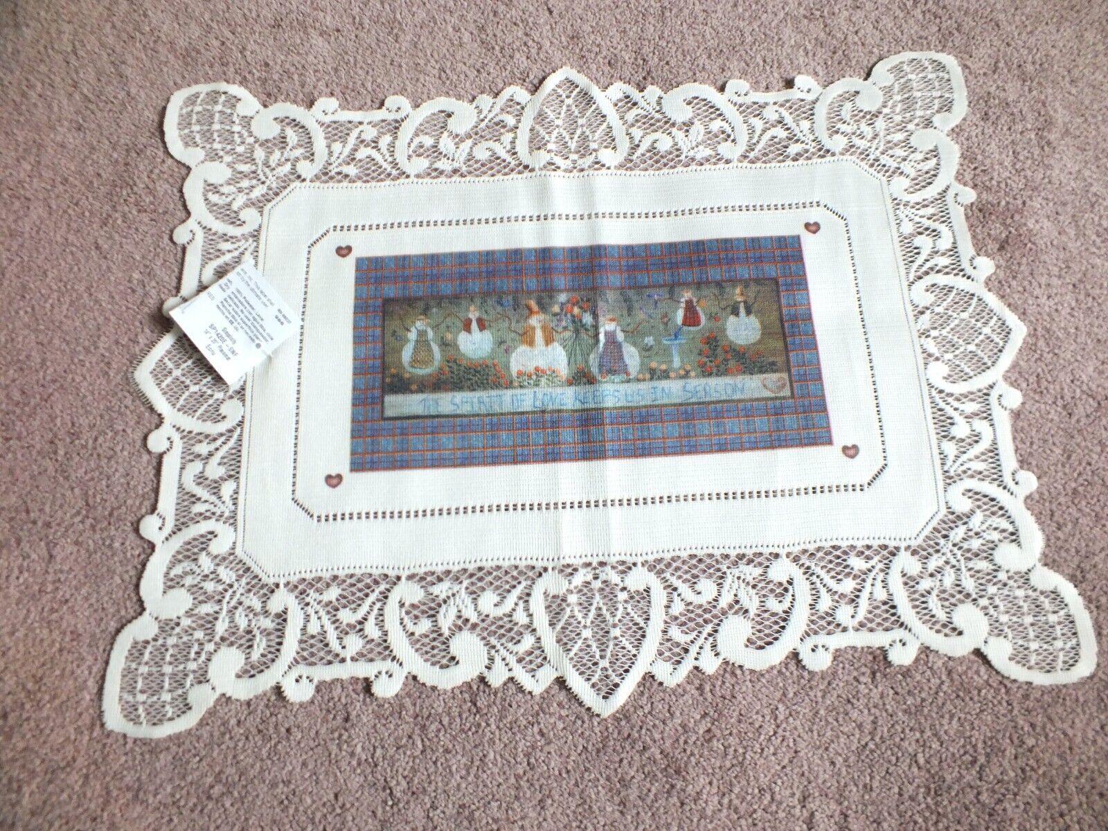 Beautiful Heritage Lace Doily Table Linen Org Tag 14x20 Spirit of Love NICE