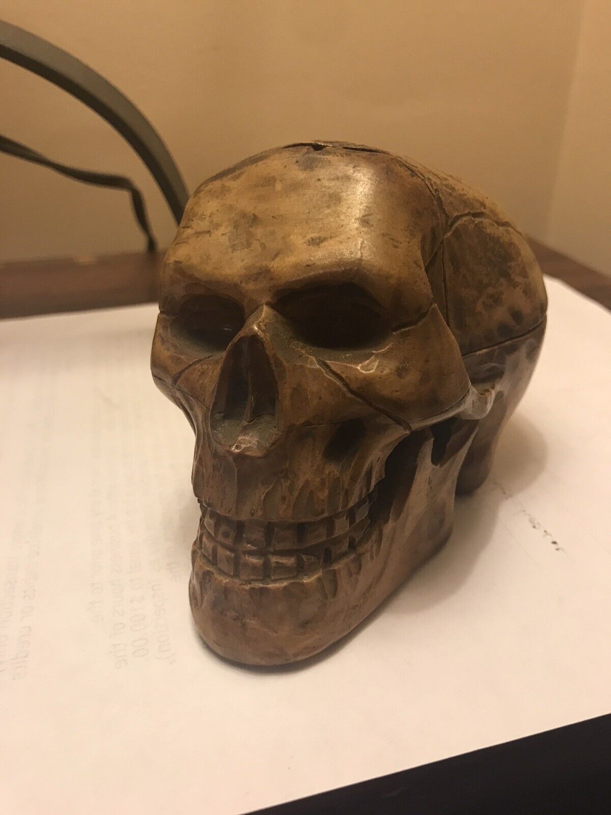 1800s Wooden Carved Ink Well Skull 