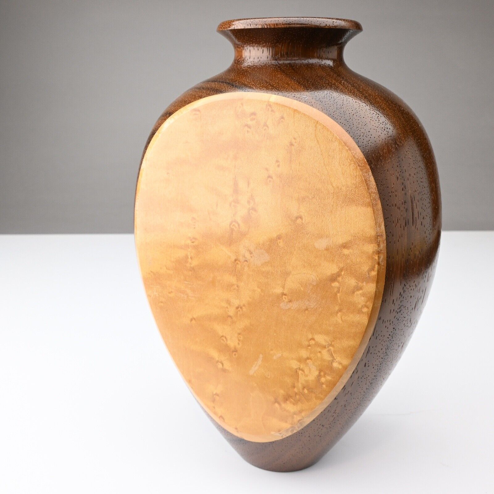 Beautiful Large 1990 Handmade Turned Golden & Brown Wood Vase By Warren Vienneau