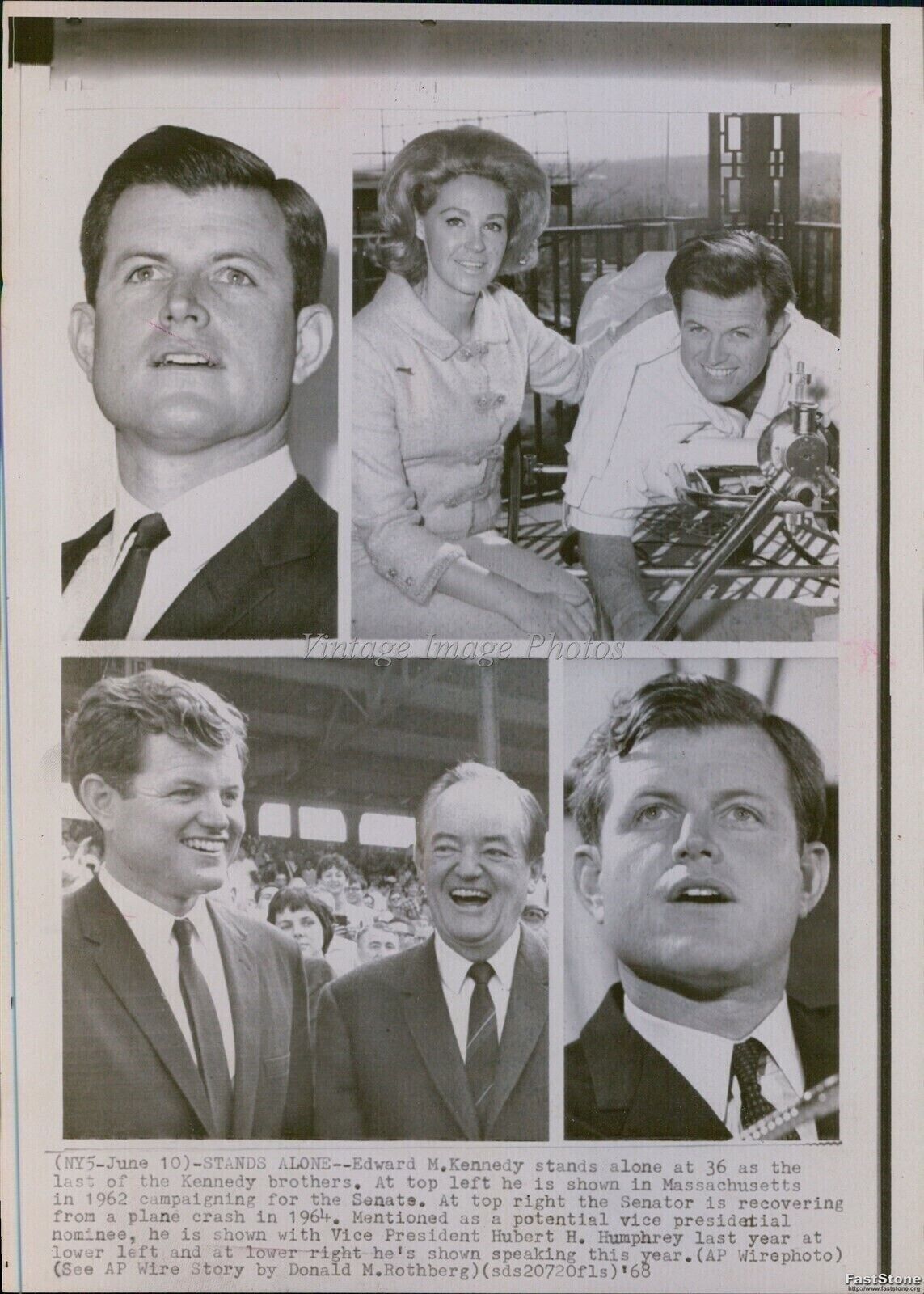 1968 Composite Of Edward Kennedy Portraits From 1962-68 Politics Wirephoto 8X10
