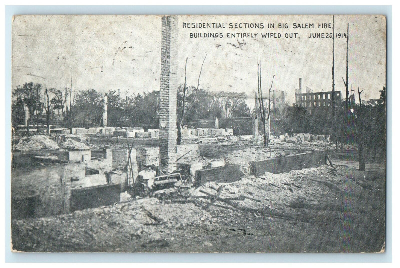 1914 Residential Section in Big Salem, Fire Disaster, Salem MA Postcard