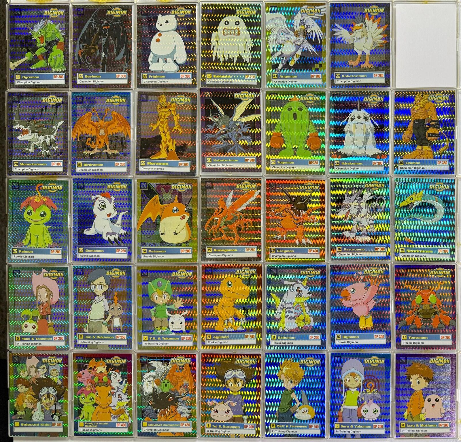 1999 Digimon Animated Series 1 Prism Parallel Trading Card Set of 34 Upper Deck