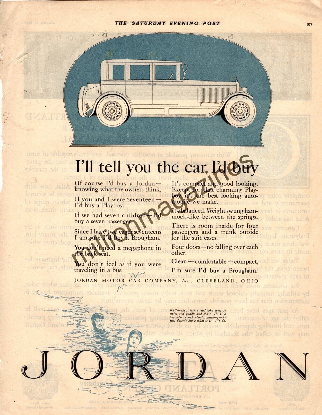 1925 Jordan Brougham Original ad - I'll tell you the car I'd buy. Love sick boy