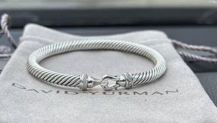 David Yurman 5mm Cable Buckle Bracelet Bezel & Diamonds Size Small 