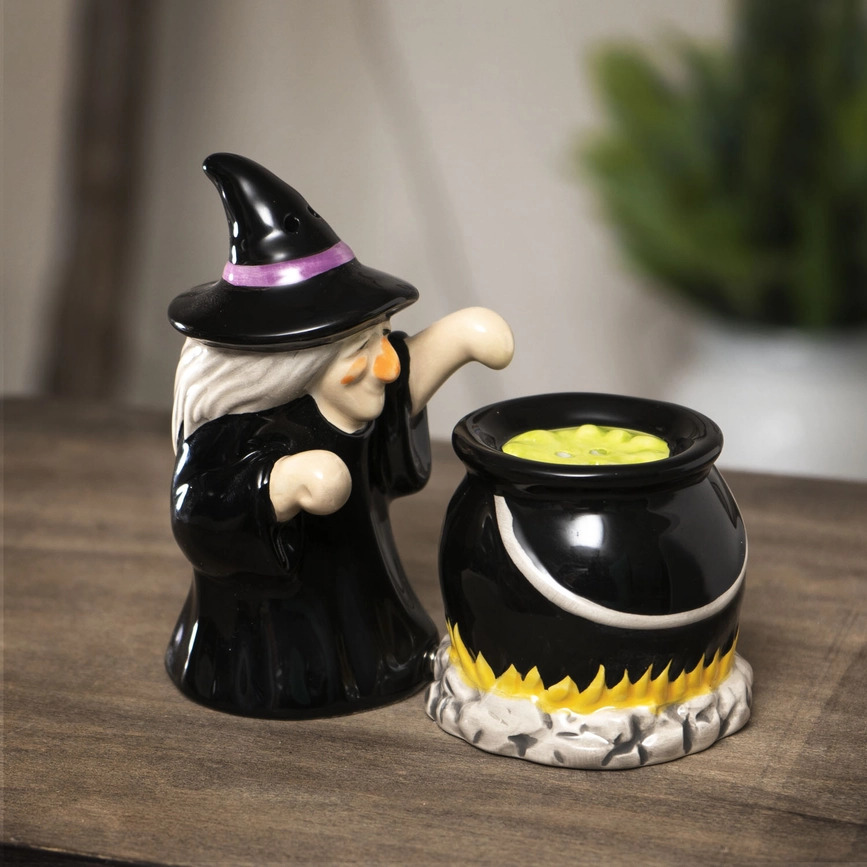 Magnetic Witch and Cauldron Salt & Pepper Shaker Set. 