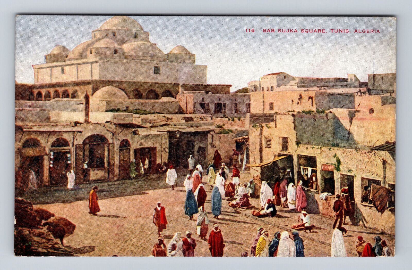 Tunis-Algeria, Bab Sujka Square, Advertisement, Antique, Vintage Postcard