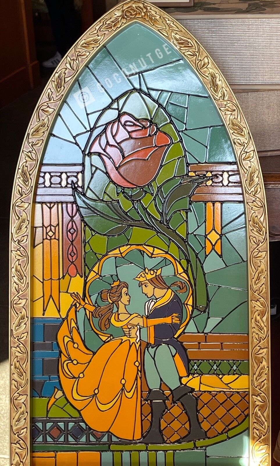 Disney Parks Beauty & The Beast Stained Glass Window Replica Art Of Disney 23”