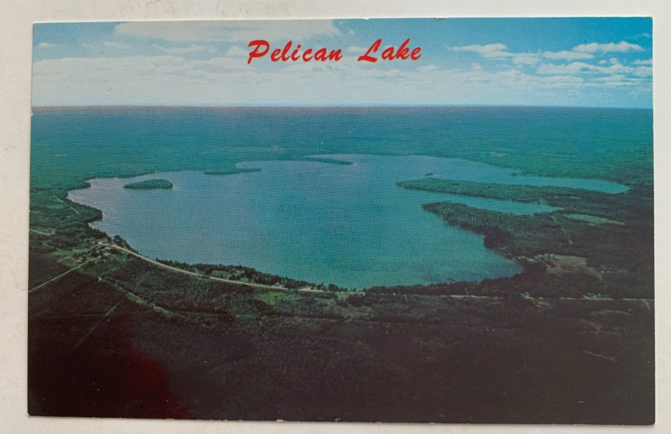 c 1960s WI Postcard Pelican Lake Antigo Wisconsin Highway 45 aerial view vintage