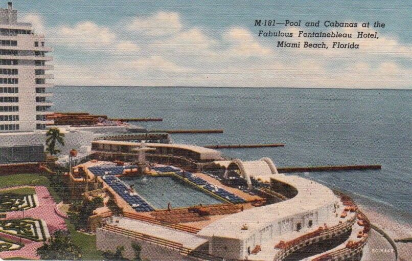  Postcard Pool + Cabanas Fontainebleau Hotel Miami Beach FL 