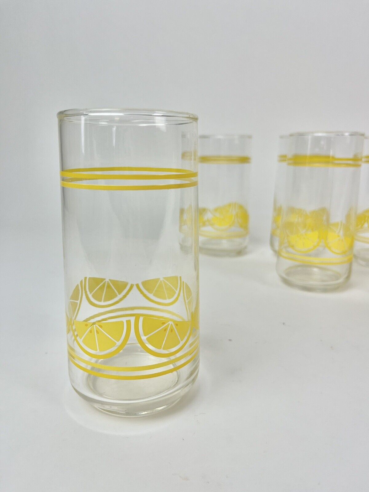 LIBBEY GLASS Lemon Tumbler Set(6) Vtg Yellow Summertime Picnic Drinking Glasses