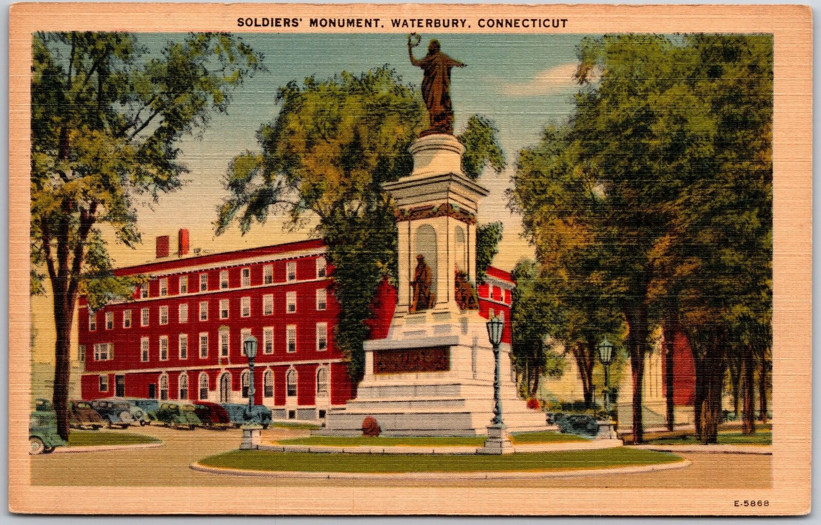 Waterbury Connecticut CT, Soldiers\' Monument, Historic Statue, Vintage Postcard