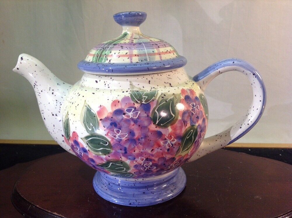 Vtg Julie Ueland Floral Teapot, Speckled \