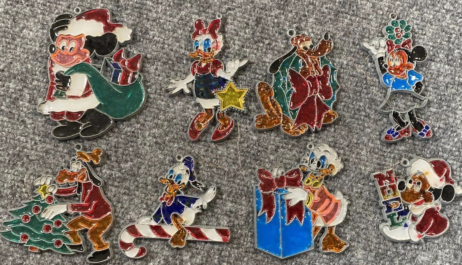 Vintage Disney Ornament Lot of 8 Makit Bakit Leaded Stained Glass Mickey Friends