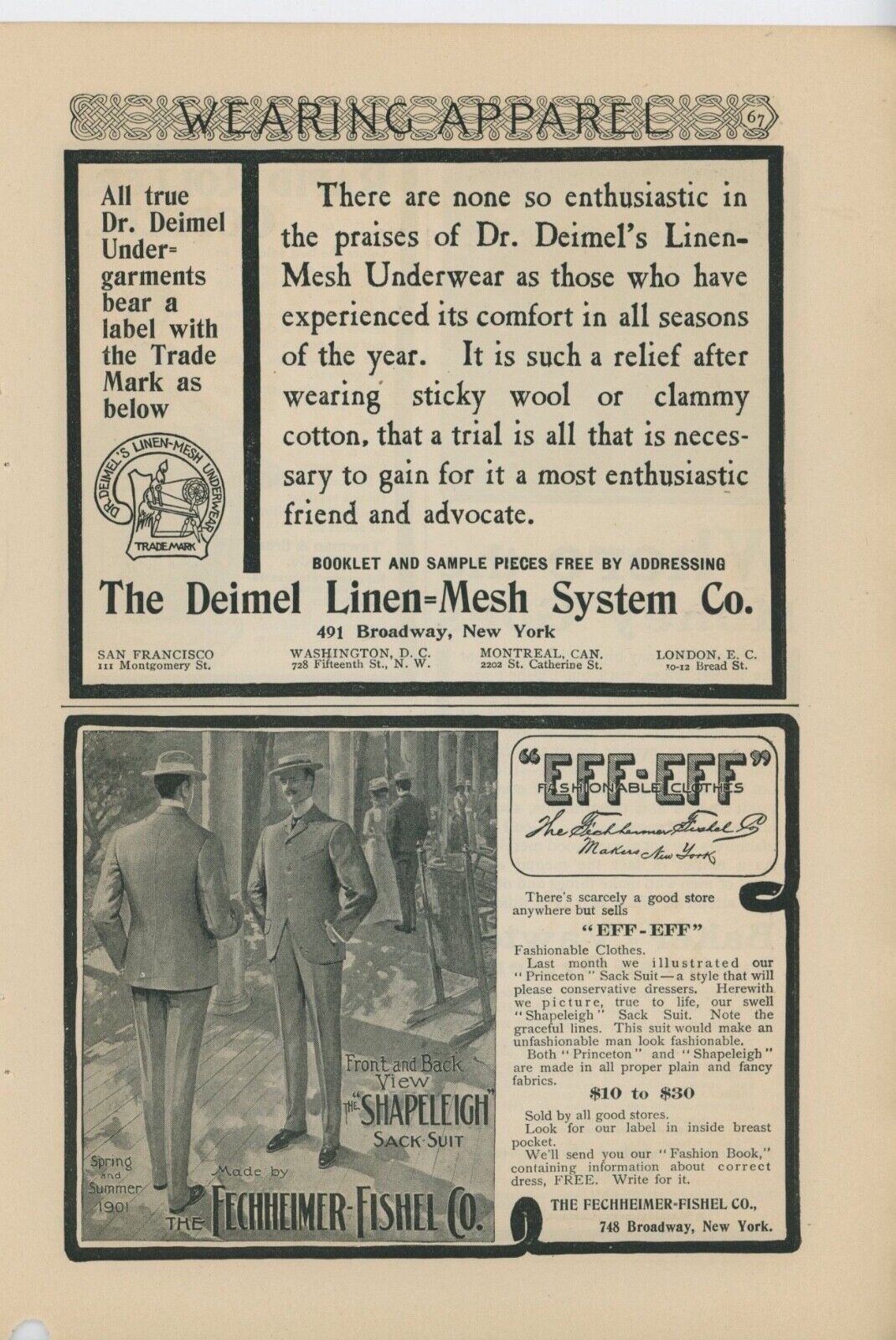 1901 Fechheimer Fishel Co Vintage Clothing Ad Eff Off Brand Shapeleigh Suit