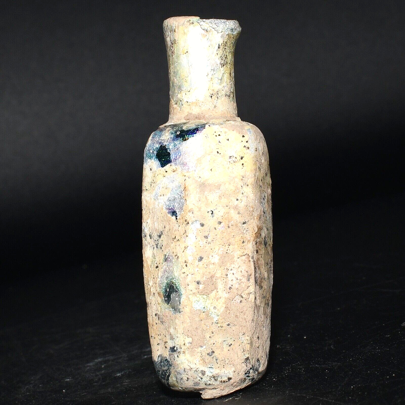 Intact Ancient Roman Glass Bottle Vial with Iridescent Patina Ca. 1st Century AD