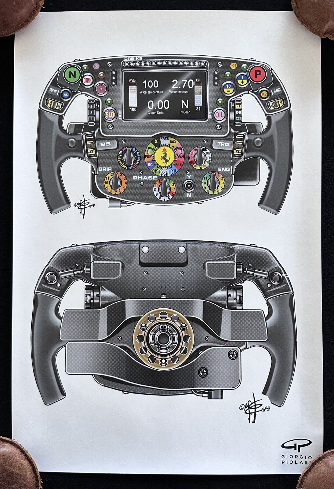Giorgio Piola 2019 Ferrari SF90 Steering Wheel Print Project 670 Vettel Leclerc